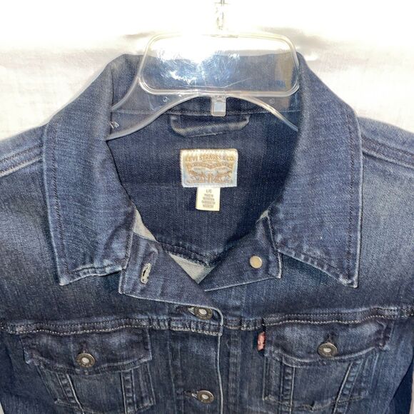 Levi’s Women’s Jean Jacket Size Large Dark Blue Denim Going Out Party Fun - Picture 3 of 12